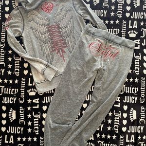Sinful Gray Hoodie and Sweatpants Set with Pink Accents